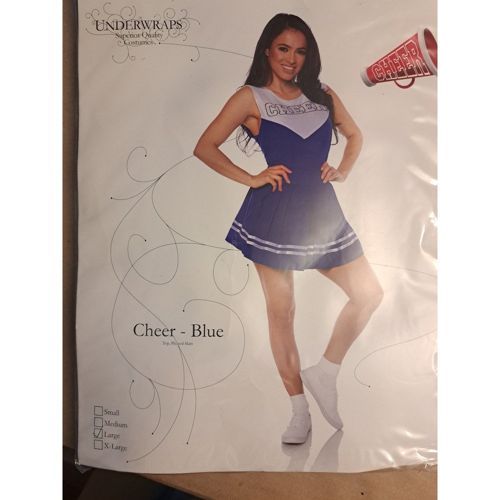 Underwraps Cheer Blue Cheerleader Costume Set Top Pleated Skirt Large 29844